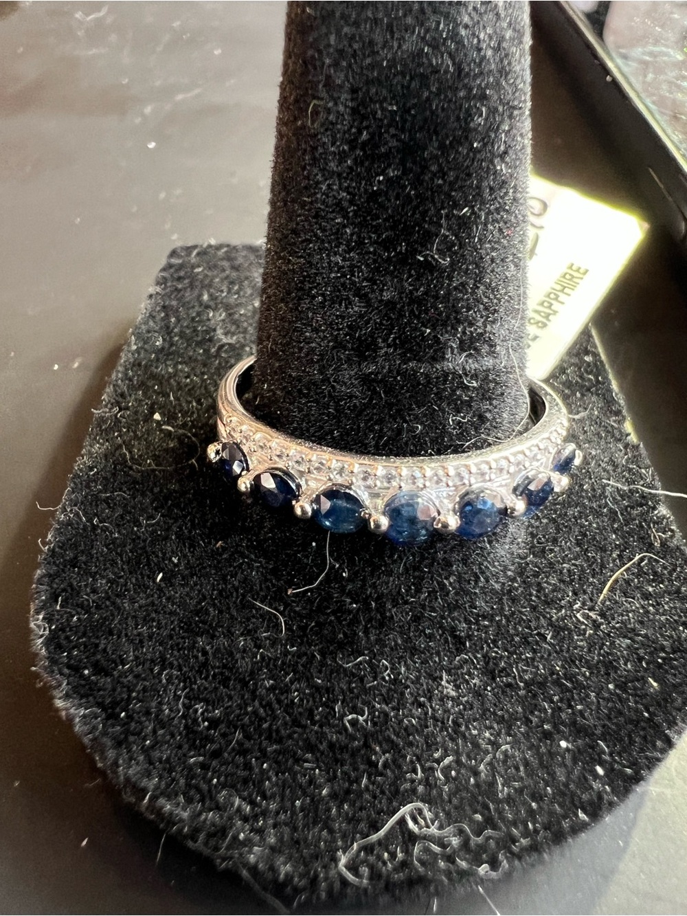 Sterling Silver 925 Natural Round Blue Sapphire & white topaz Ring 0.75ctw